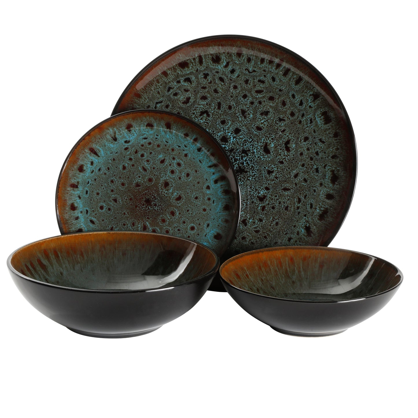 Kyoto 16-Piece Double Bowl Reactive Stoneware Dinnerware Set - Teal