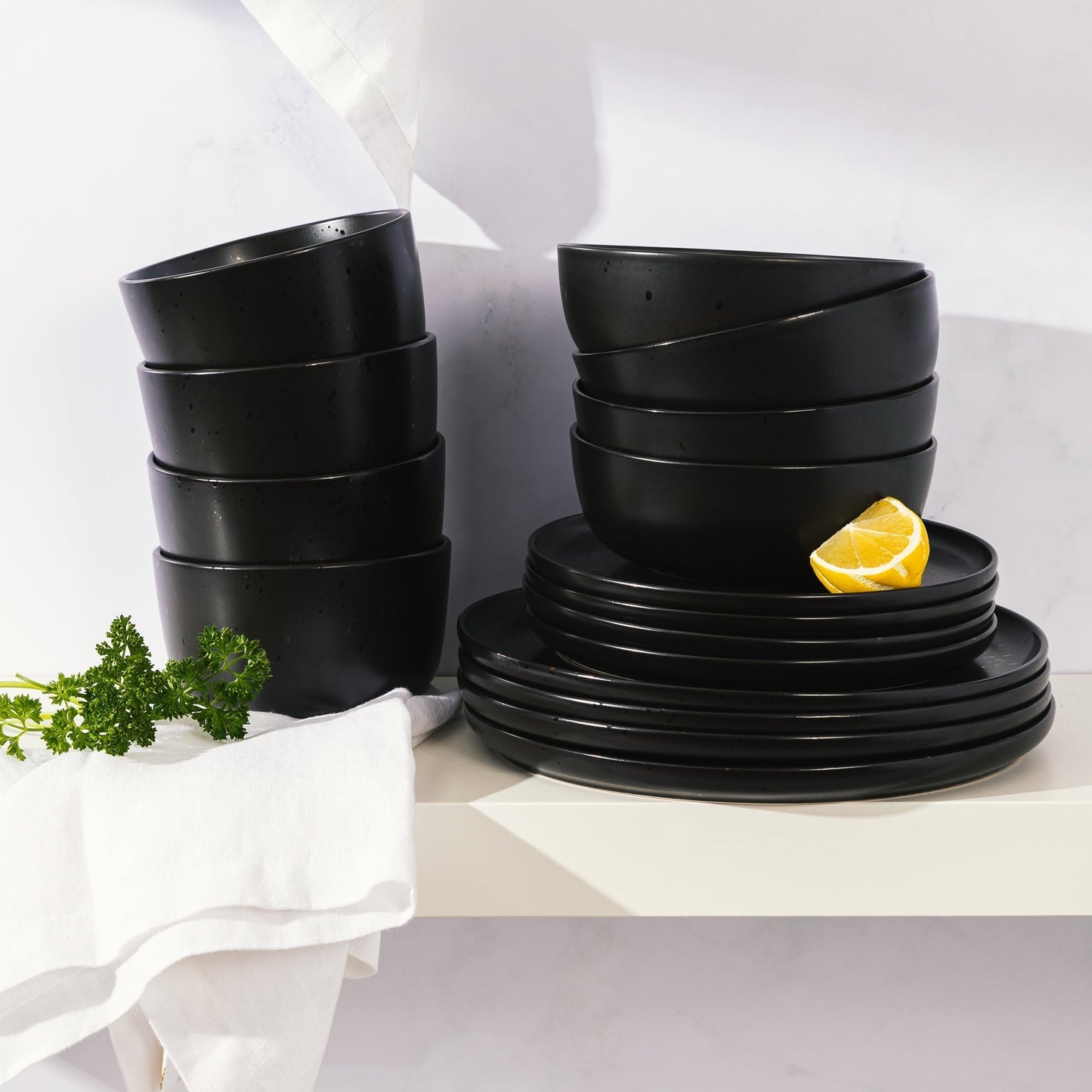 Elite James Street 16-Piece Reactive Stoneware Double Bowl Dinnerware Set