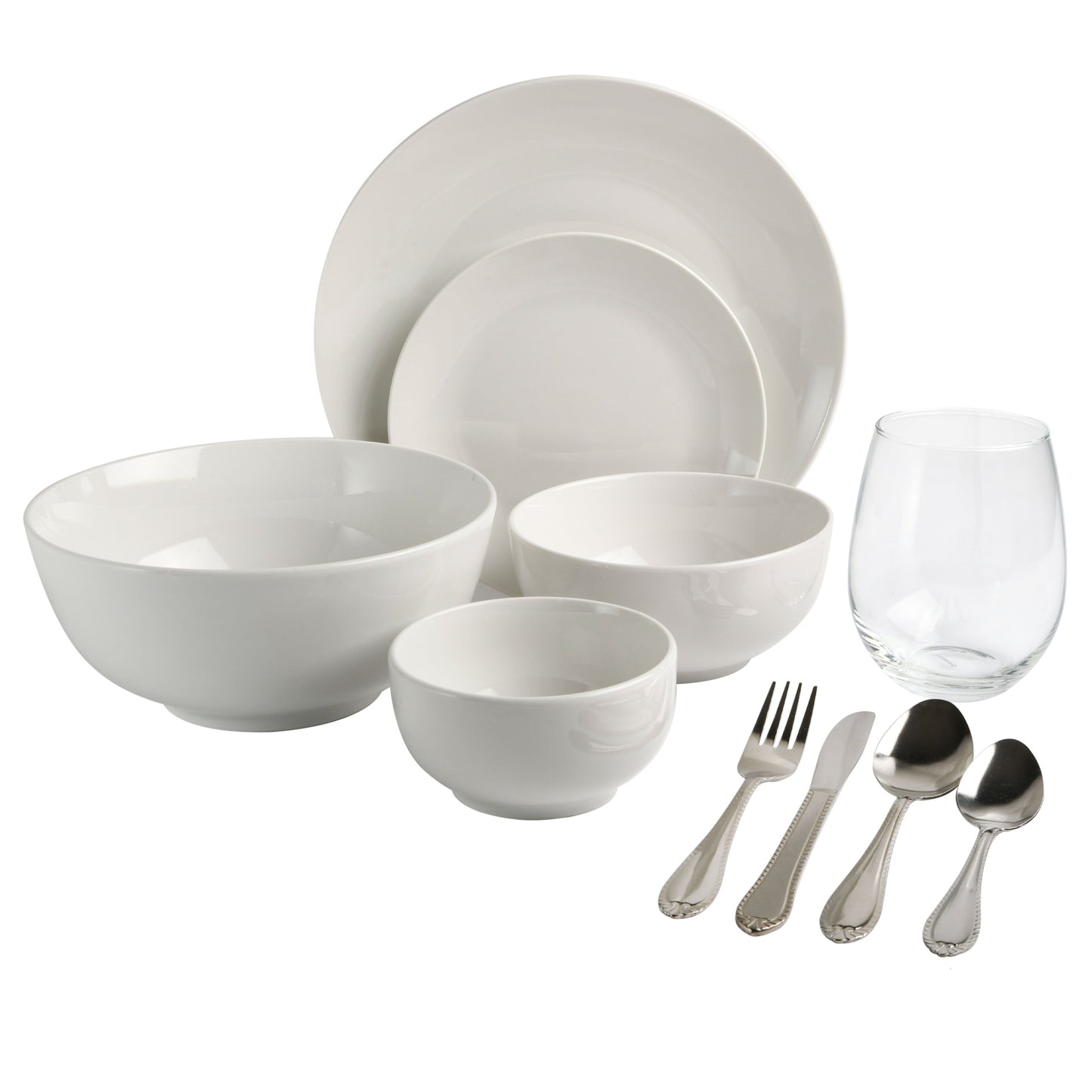 Home All U Need 60 Piece Plates, Bowls, Glassware, Forks, Spoons, and Knives (Service for 6) Dinnerware Set