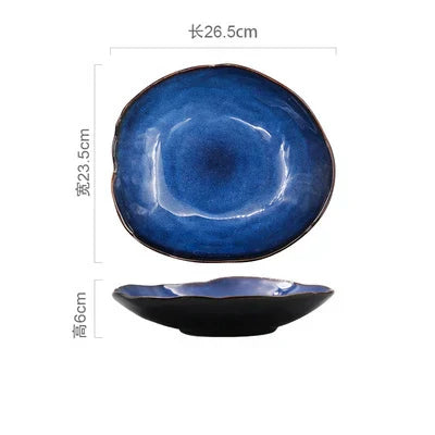 Cat Eye Blue Glaze Ceramic Bowl European Irregular Soup Bowl