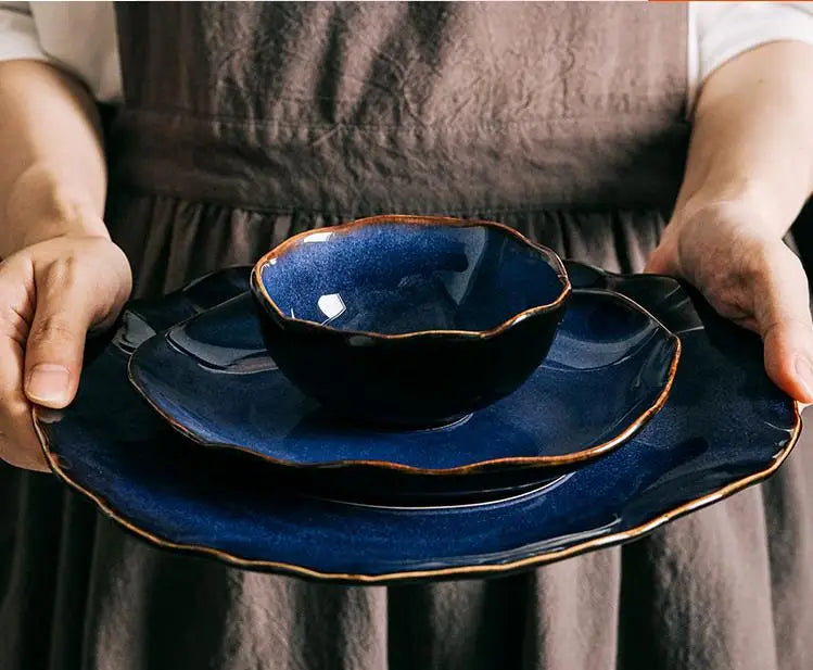 Cat Eye Blue Glaze Ceramic Bowl European Irregular Soup Bowl