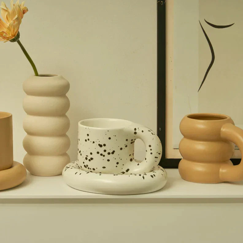 Floriddle Ceramic Mug with Saucer Coffee Cups and Saucers Home Office Tea Cup Coffee Cups Korean Mug Ceramic Plate