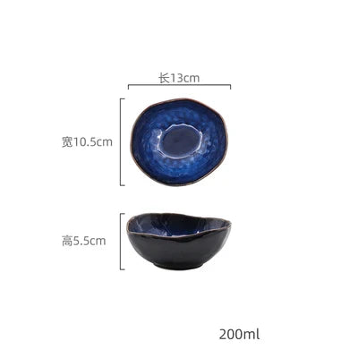 Cat Eye Blue Glaze Ceramic Bowl European Irregular Soup Bowl