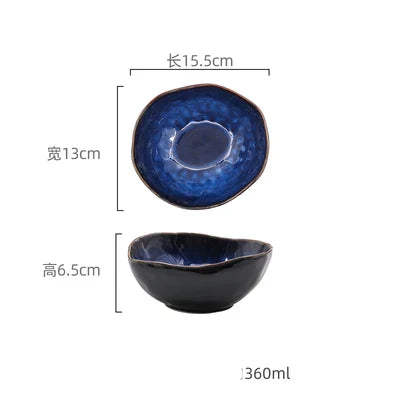 Cat Eye Blue Glaze Ceramic Bowl European Irregular Soup Bowl