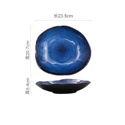 Cat Eye Blue Glaze Ceramic Bowl European Irregular Soup Bowl