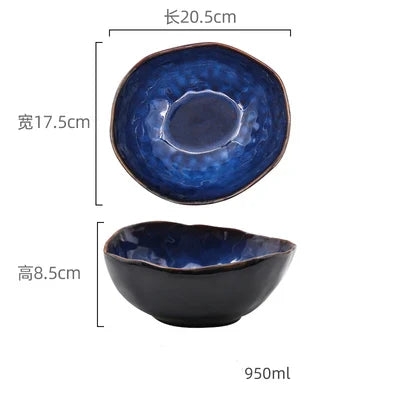 Cat Eye Blue Glaze Ceramic Bowl European Irregular Soup Bowl