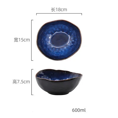 Cat Eye Blue Glaze Ceramic Bowl European Irregular Soup Bowl