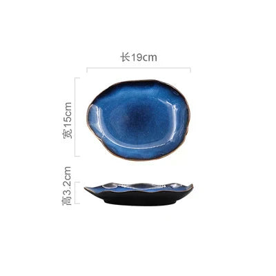 Cat Eye Blue Glaze Ceramic Bowl European Irregular Soup Bowl