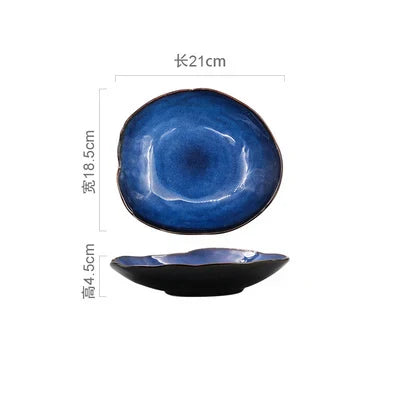 Cat Eye Blue Glaze Ceramic Bowl European Irregular Soup Bowl