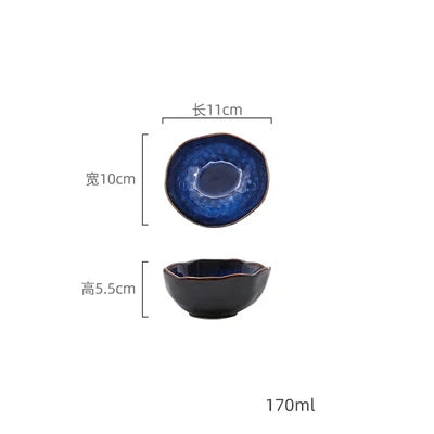Cat Eye Blue Glaze Ceramic Bowl European Irregular Soup Bowl