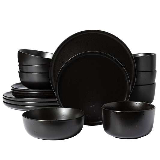 Elite James Street 16-Piece Reactive Stoneware Double Bowl Dinnerware Set