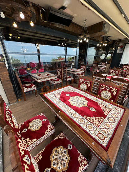 Red Turkish Rug Carpet Wooden Bench Sofa