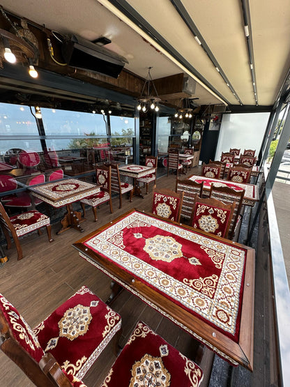 Red Turkish Rug Carpet Wooden Bench Sofa