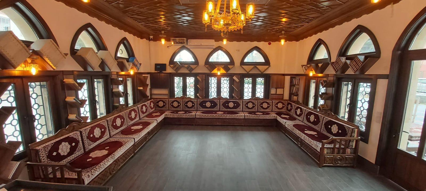 Red Turkish Rug Carpet Wooden Bench Sofa