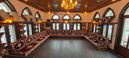 Red Turkish Rug Carpet Wooden Bench Sofa