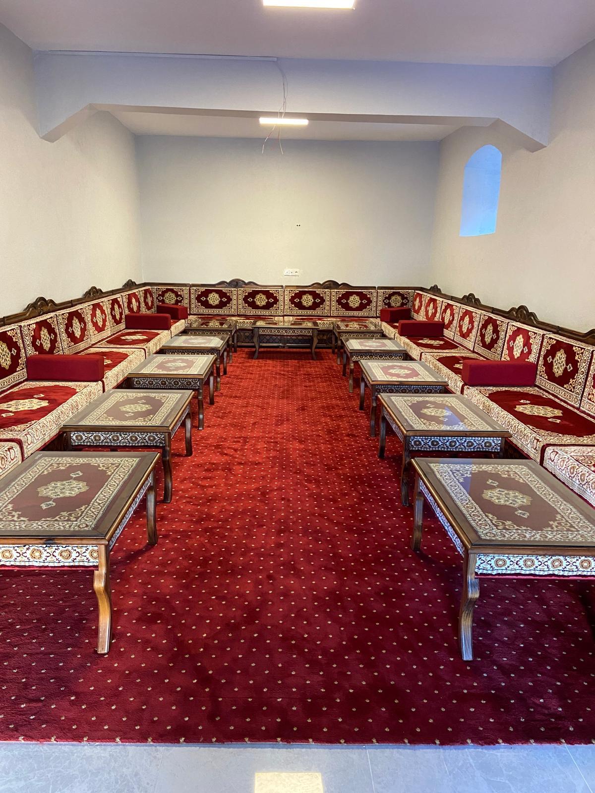 Red Turkish Rug Carpet Wooden Bench Sofa