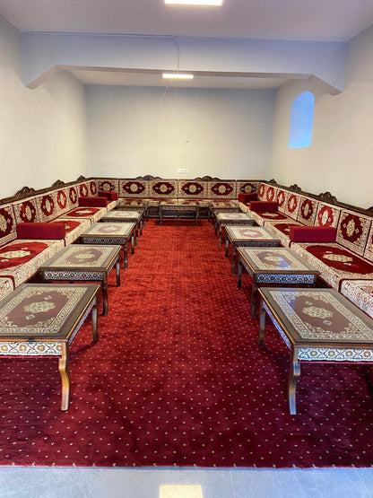 Red Turkish Rug Carpet Wooden Bench Sofa