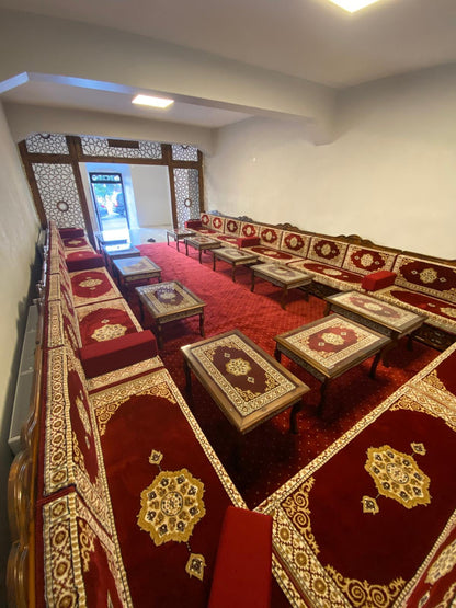 Red Turkish Rug Carpet Wooden Bench Sofa
