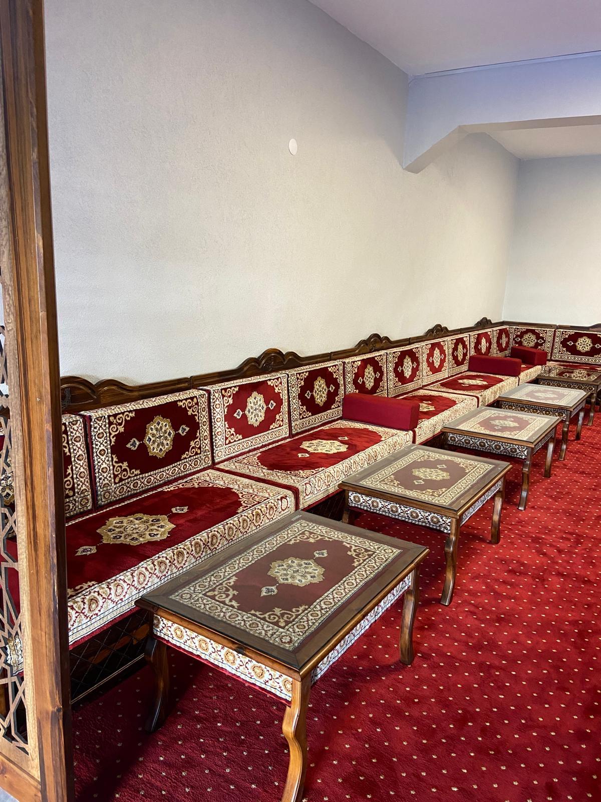 Red Turkish Rug Carpet Wooden Bench Sofa