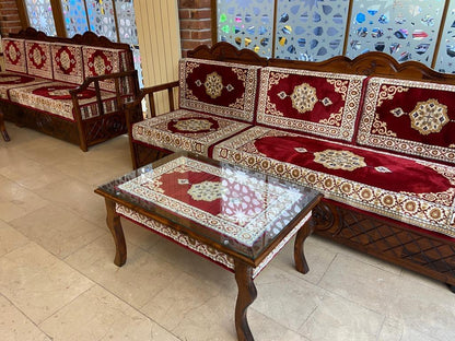 Red Turkish Rug Carpet Wooden Bench Sofa