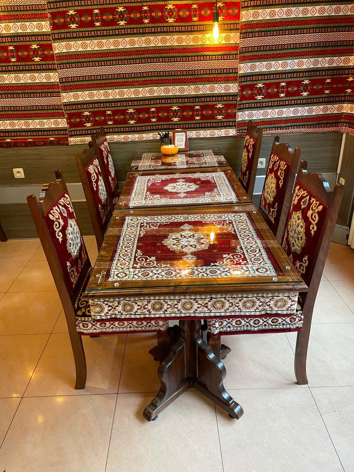 Red Turkish Rug Carpet Wooden Bench Sofa