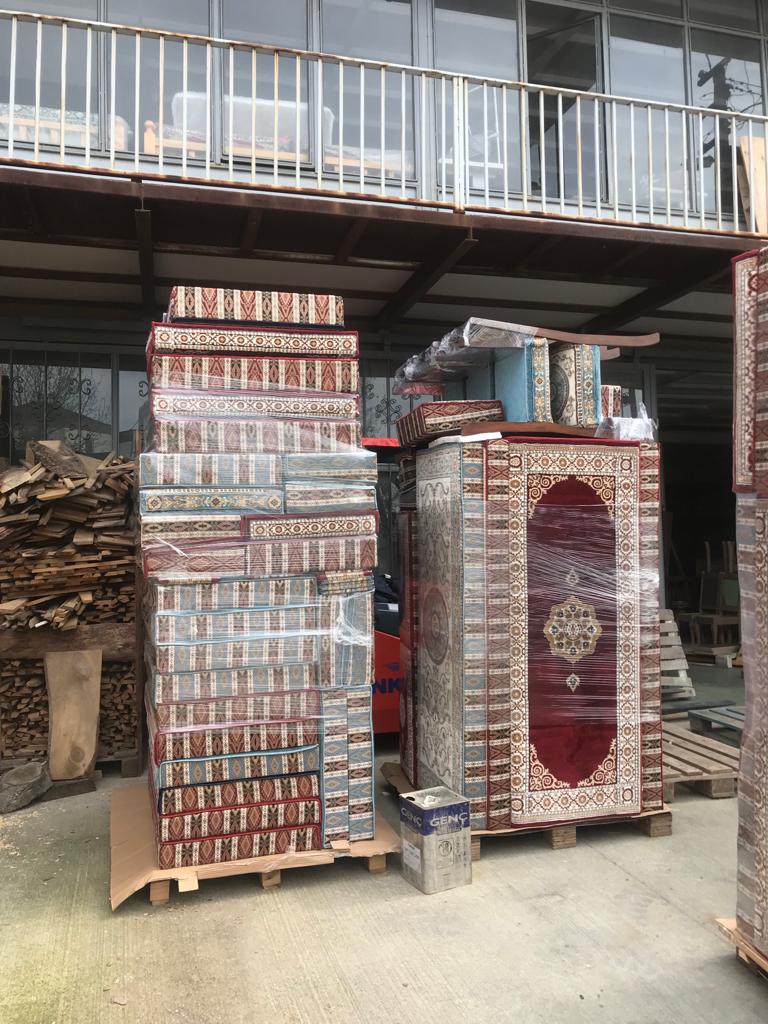 Red Turkish Rug Carpet Wooden Bench Sofa