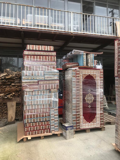 Red Turkish Rug Carpet Wooden Bench Sofa