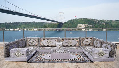 Gray Corner Sofa Seating Set, U Shaped Arabic Sofa Set