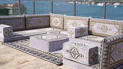 Gray Corner Sofa Seating Set, U Shaped Arabic Sofa Set