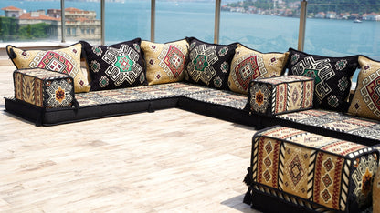 Yellow Arabic Majlis, U Shaped Arabic Sofa Set