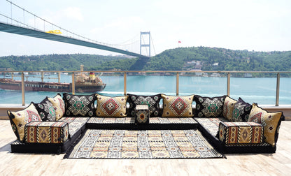 Yellow Arabic Majlis, U Shaped Arabic Sofa Set