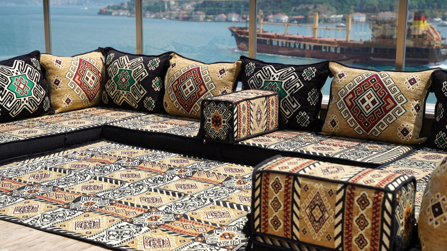 Yellow Arabic Majlis, U Shaped Arabic Sofa Set