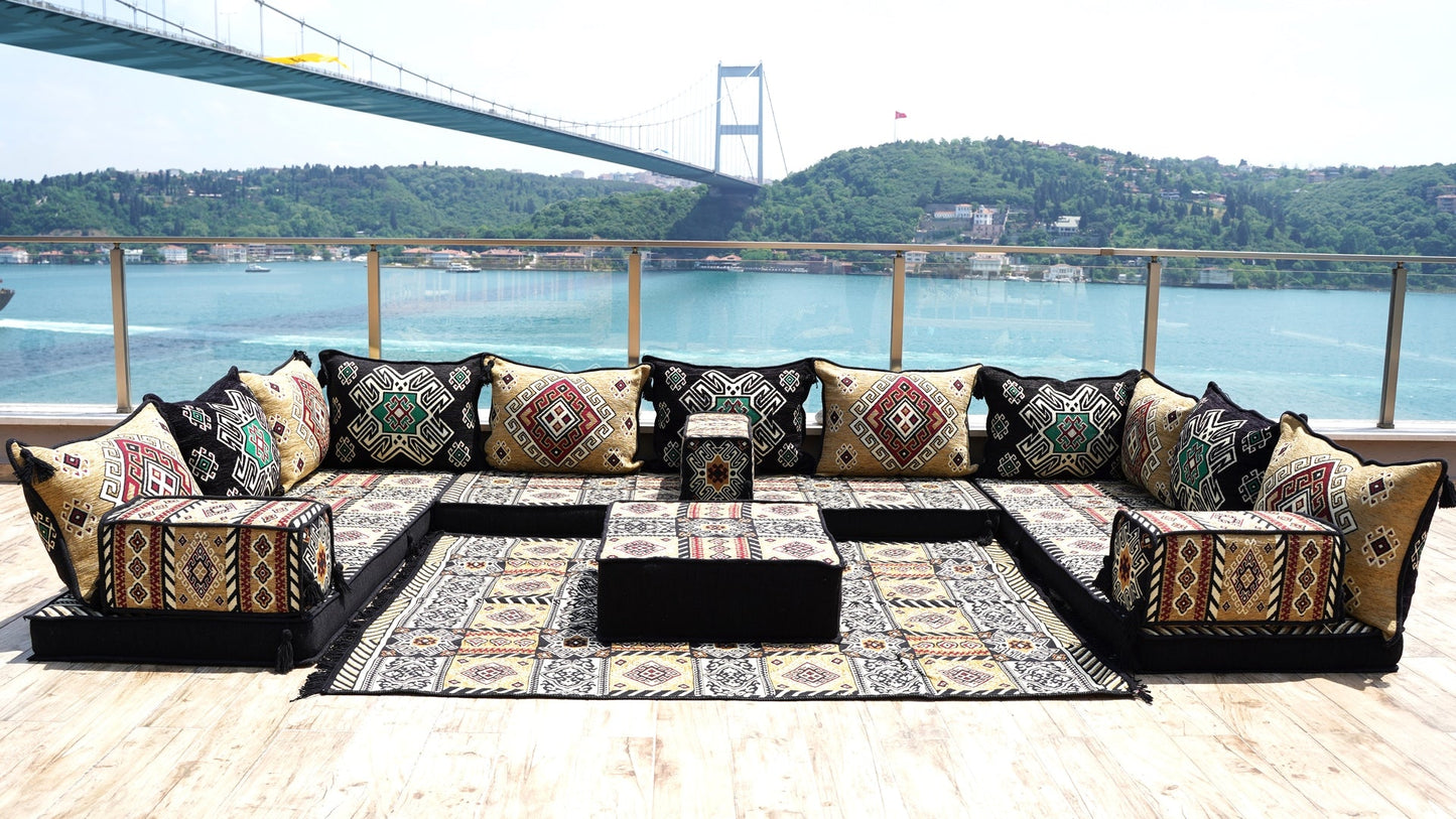 Yellow Arabic Majlis, U Shaped Arabic Sofa Set