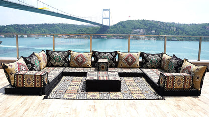 Yellow Arabic Majlis, U Shaped Arabic Sofa Set