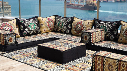 Yellow Arabic Majlis, U Shaped Arabic Sofa Set