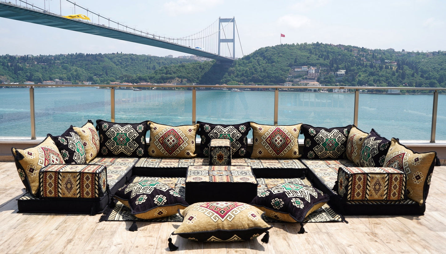 Yellow Arabic Majlis, U Shaped Arabic Sofa Set