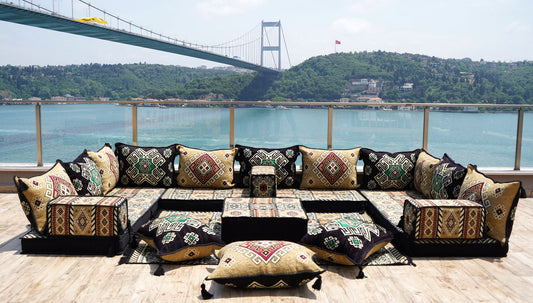 Yellow Arabic Majlis, U Shaped Arabic Sofa Set
