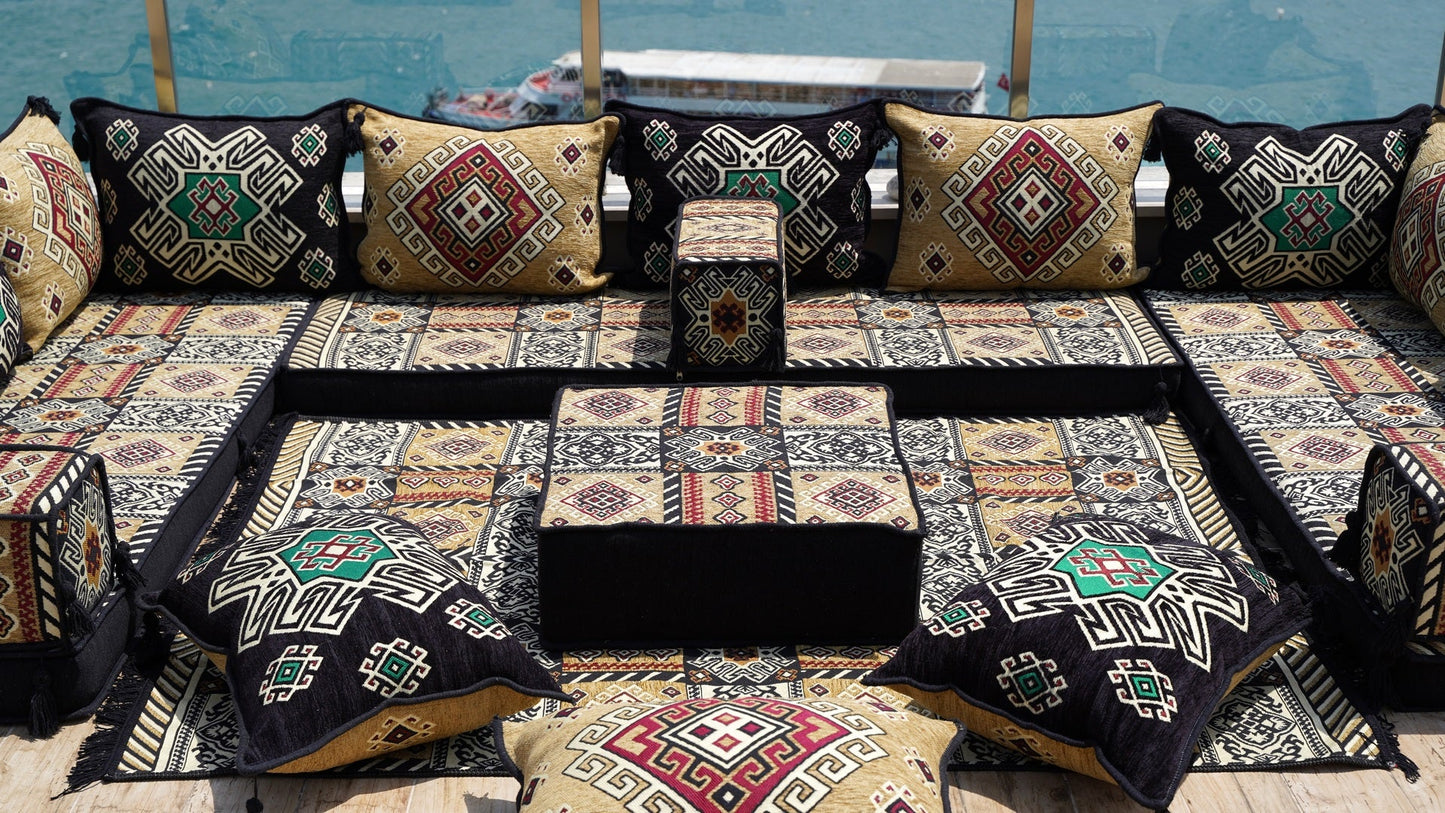 Yellow Arabic Majlis, U Shaped Arabic Sofa Set