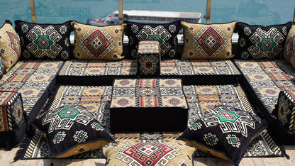 Yellow Arabic Majlis, U Shaped Arabic Sofa Set