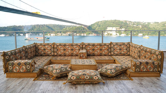 Gold U Shaped Arabic Sofa Set