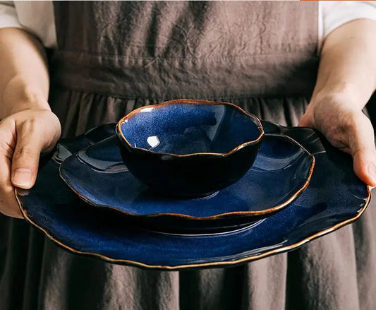 Cat Eye Blue Glaze Ceramic Bowl European Irregular Soup Bowl