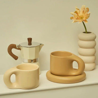 Floriddle Ceramic Mug with Saucer Coffee Cups and Saucers Home Office Tea Cup Coffee Cups Korean Mug Ceramic Plate